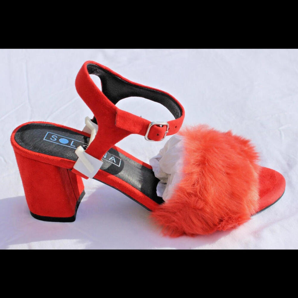 NEW SOL SANA REESE 3" WRAPPED SUEDE BLOCK HEEL ANKLE STRAP DRESS SANDALS FLAME R